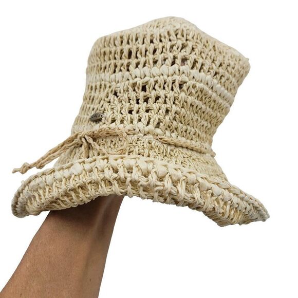 The Scala Collection Beach Bucket Hat Tan 100% Paper Coastal Grandma Minimalist - Picture 6 of 10